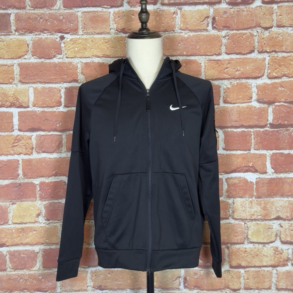 Nike Therma-FIT Full Zip Hoodie Mens Medium Black Sweatshirt Swoosh Logo Fall